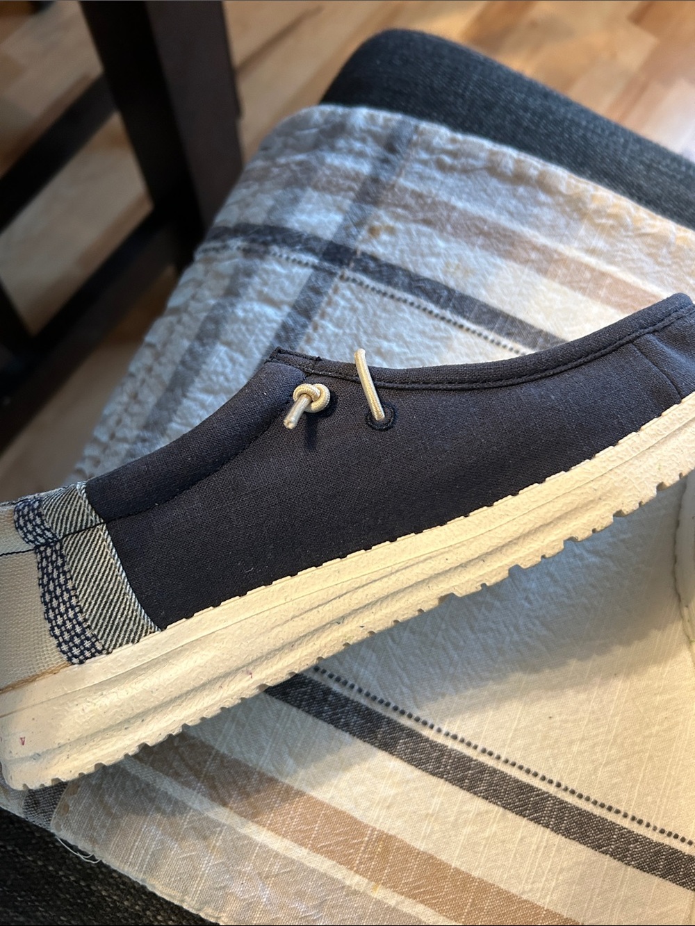 Hey Dude Navy Canvas Slip-On Shoes with Cream Laces - Picture 4 of 5